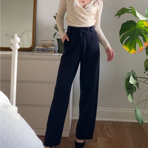 NWT NakedCashmere Hudson Wide Leg Cashmere Trousers 'Midnight' Size S - Picture 3 of 16
